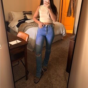 Viral Zara Slit Jeans - slim fit medium wash - high rise - size 2